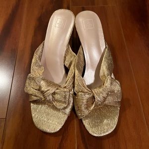 David’s Bridal DB studio pleated metallic bow mules